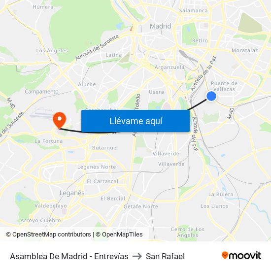 Asamblea De Madrid - Entrevías to San Rafael map