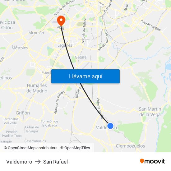 Valdemoro to San Rafael map