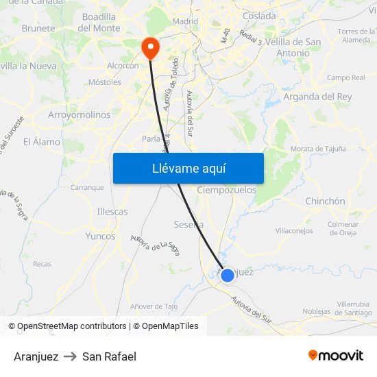 Aranjuez to San Rafael map