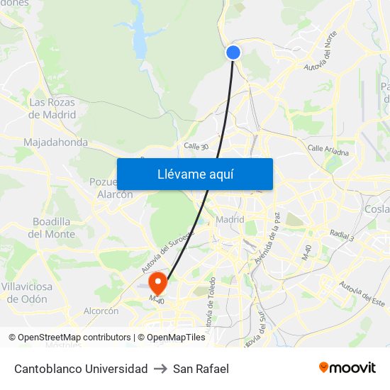 Cantoblanco Universidad to San Rafael map