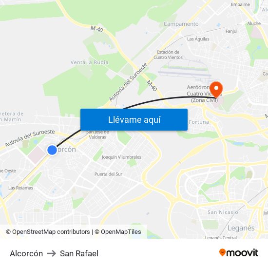 Alcorcón to San Rafael map