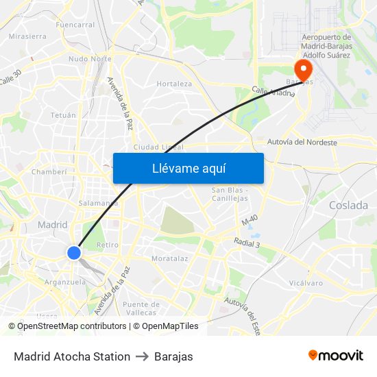 Madrid Atocha Station to Barajas map