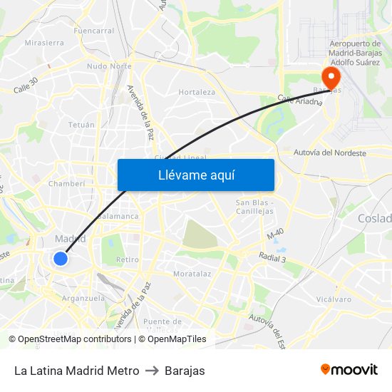 La Latina Madrid Metro to Barajas map
