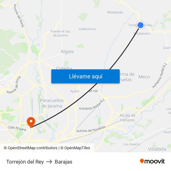 Torrejón del Rey to Barajas map