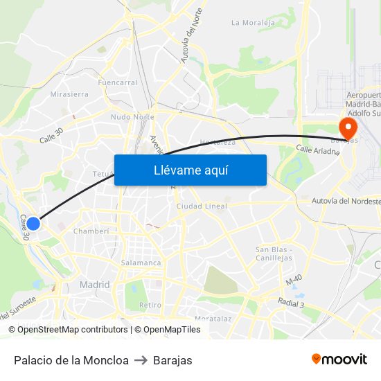 Palacio de la Moncloa to Barajas map