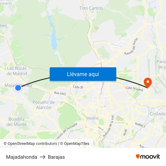Majadahonda to Barajas map
