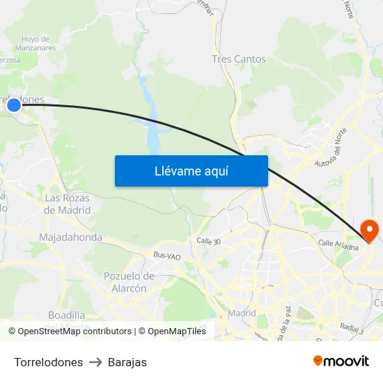 Torrelodones to Barajas map