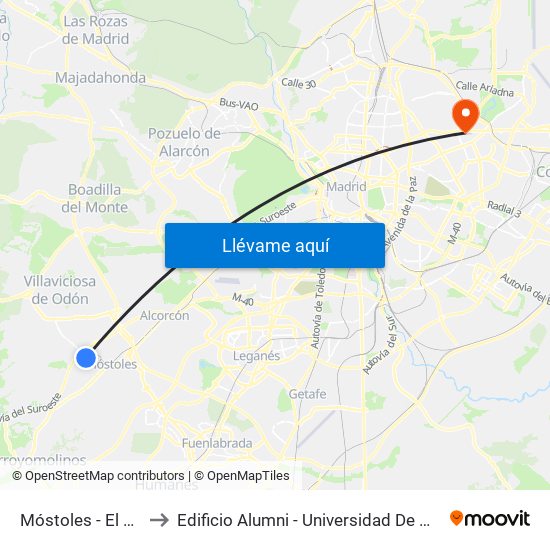 Móstoles - El Soto to Edificio Alumni - Universidad De Navarra map