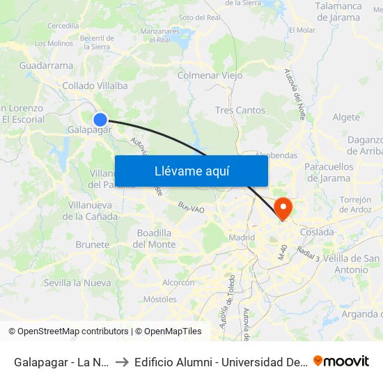 Galapagar - La Navata to Edificio Alumni - Universidad De Navarra map