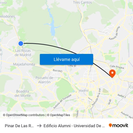Pinar De Las Rozas to Edificio Alumni - Universidad De Navarra map