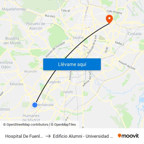 Hospital De Fuenlabrada to Edificio Alumni - Universidad De Navarra map