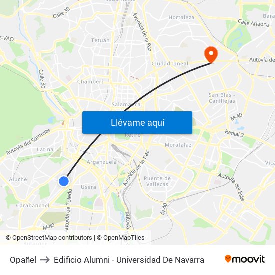 Opañel to Edificio Alumni - Universidad De Navarra map