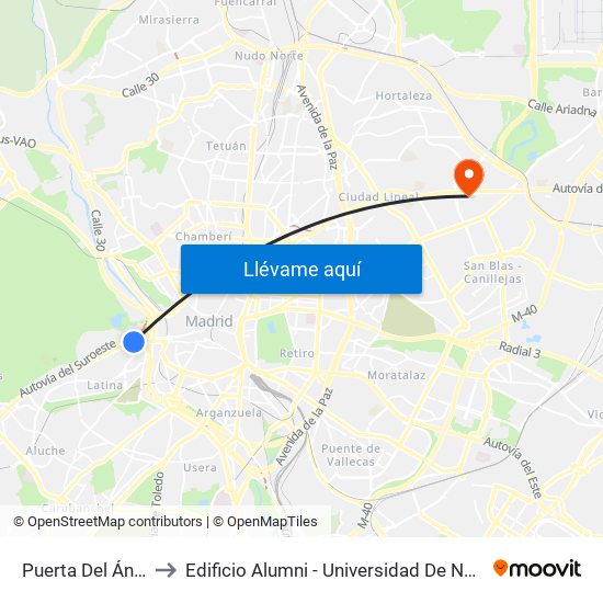 Puerta Del Ángel to Edificio Alumni - Universidad De Navarra map