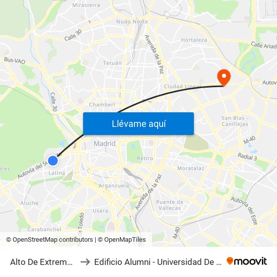 Alto De Extremadura to Edificio Alumni - Universidad De Navarra map