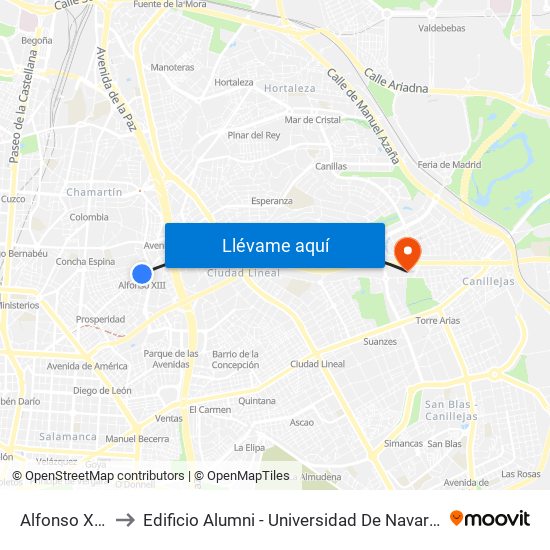 Alfonso XIII to Edificio Alumni - Universidad De Navarra map