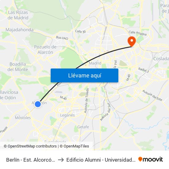 Berlín - Est. Alcorcón Central to Edificio Alumni - Universidad De Navarra map