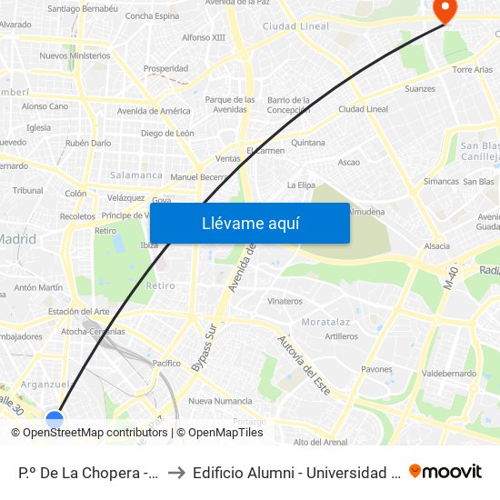 P.º De La Chopera - Legazpi to Edificio Alumni - Universidad De Navarra map