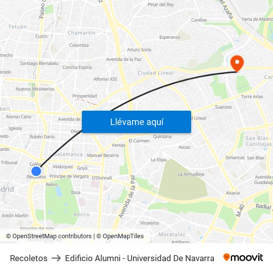Recoletos to Edificio Alumni - Universidad De Navarra map