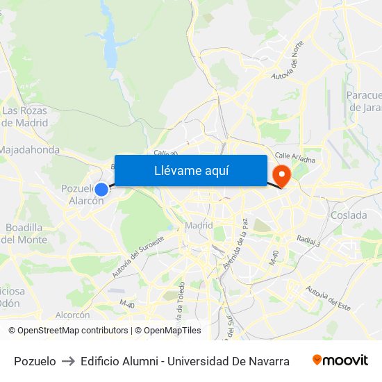 Pozuelo to Edificio Alumni - Universidad De Navarra map
