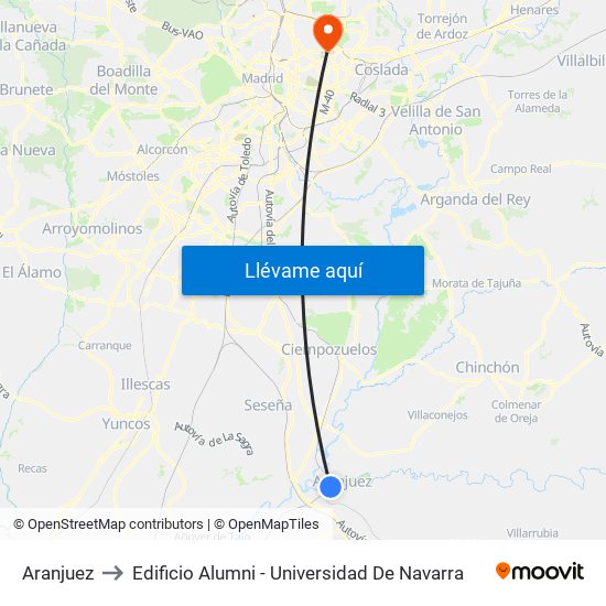 Aranjuez to Edificio Alumni - Universidad De Navarra map