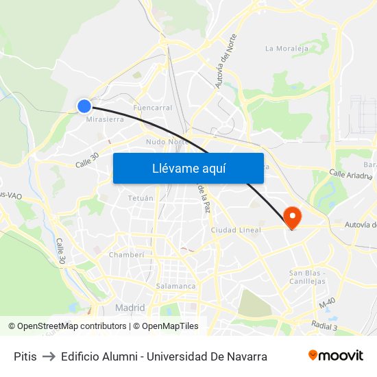 Pitis to Edificio Alumni - Universidad De Navarra map