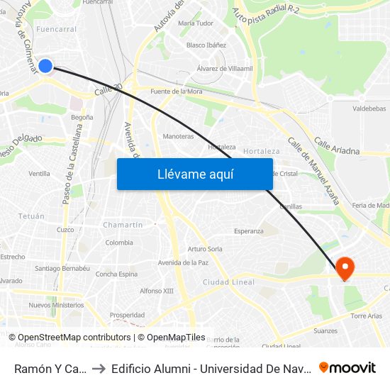 Ramón Y Cajal to Edificio Alumni - Universidad De Navarra map