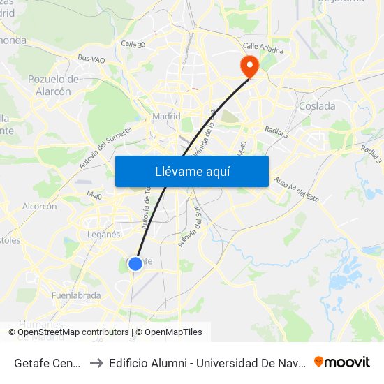Getafe Centro to Edificio Alumni - Universidad De Navarra map