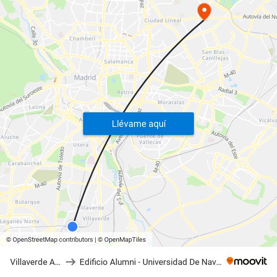 Villaverde Alto to Edificio Alumni - Universidad De Navarra map