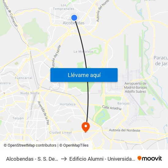 Alcobendas - S. S. De Los Reyes to Edificio Alumni - Universidad De Navarra map