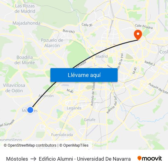 Móstoles to Edificio Alumni - Universidad De Navarra map