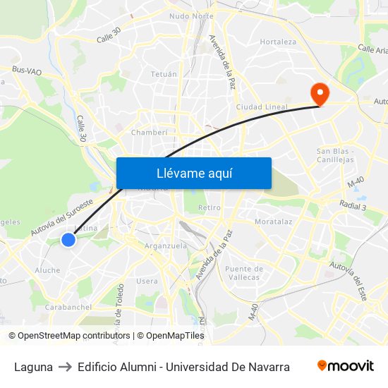 Laguna to Edificio Alumni - Universidad De Navarra map