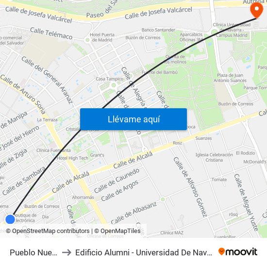 Pueblo Nuevo to Edificio Alumni - Universidad De Navarra map