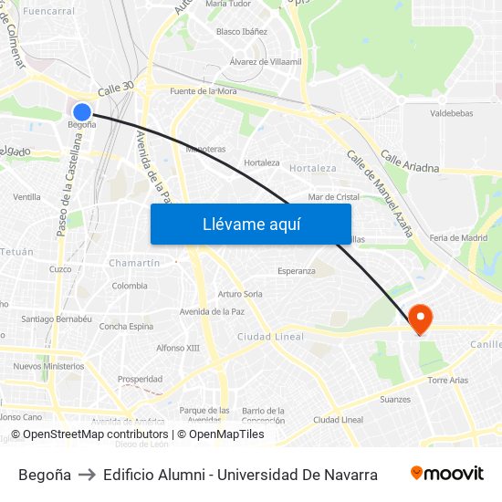 Begoña to Edificio Alumni - Universidad De Navarra map