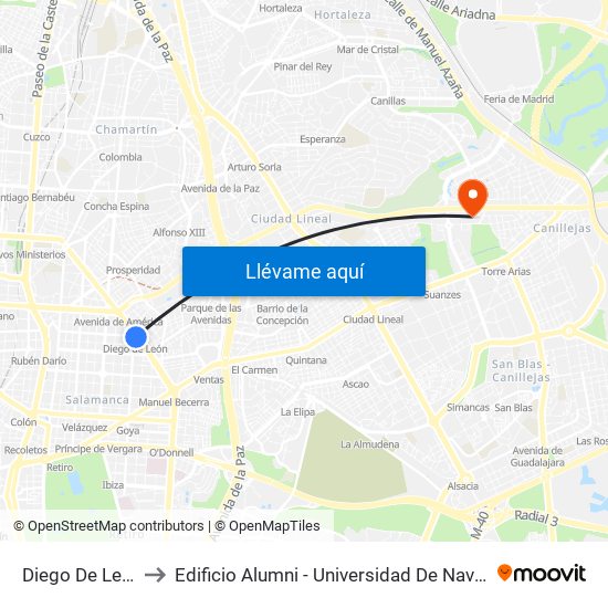 Diego De León to Edificio Alumni - Universidad De Navarra map