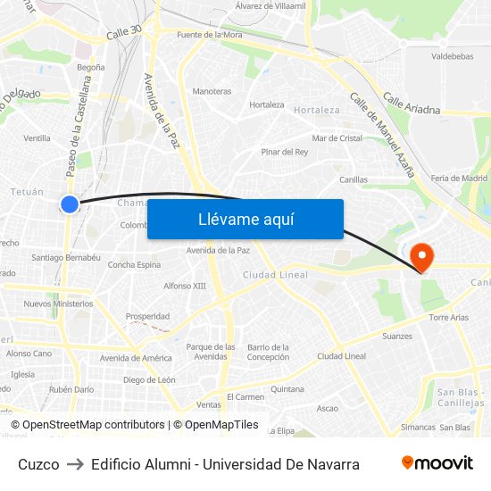 Cuzco to Edificio Alumni - Universidad De Navarra map