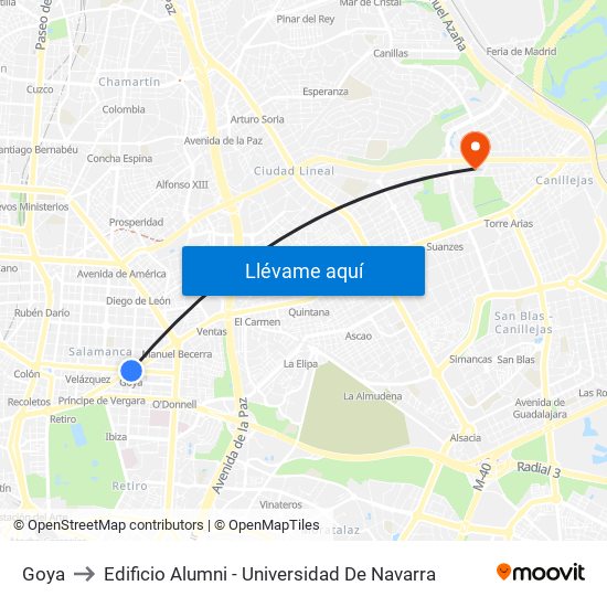 Goya to Edificio Alumni - Universidad De Navarra map