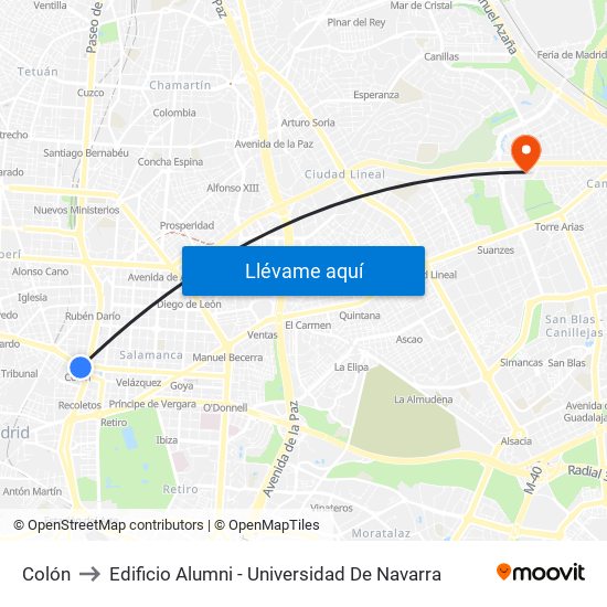 Colón to Edificio Alumni - Universidad De Navarra map