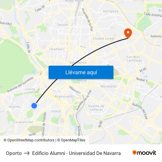 Oporto to Edificio Alumni - Universidad De Navarra map