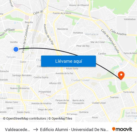 Valdeacederas to Edificio Alumni - Universidad De Navarra map