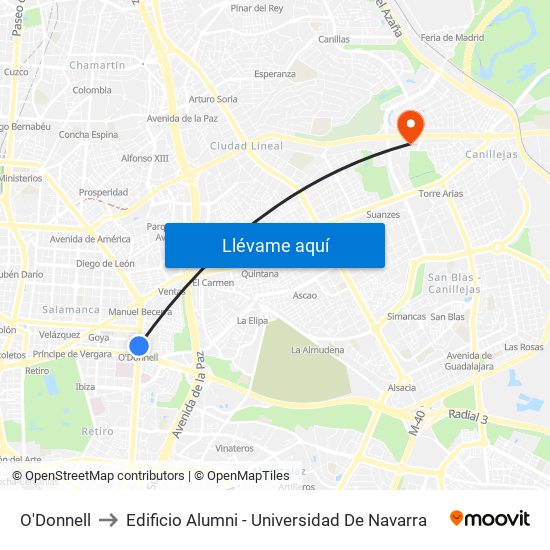 O'Donnell to Edificio Alumni - Universidad De Navarra map
