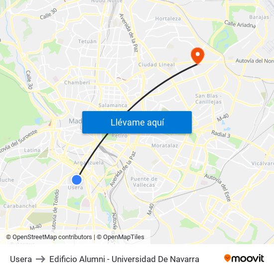 Usera to Edificio Alumni - Universidad De Navarra map