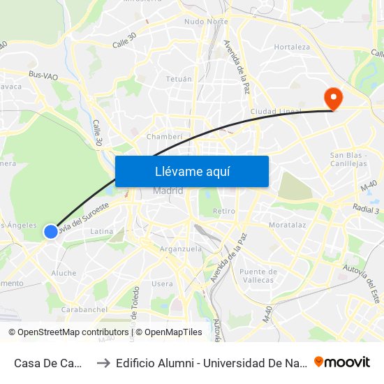 Casa De Campo to Edificio Alumni - Universidad De Navarra map