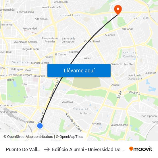 Puente De Vallecas to Edificio Alumni - Universidad De Navarra map