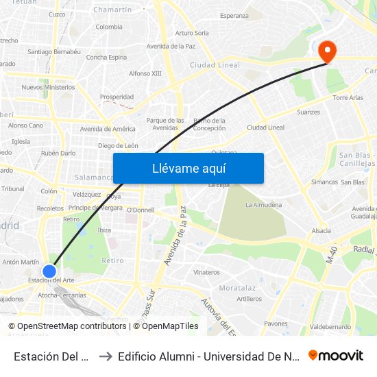 Estación Del Arte to Edificio Alumni - Universidad De Navarra map