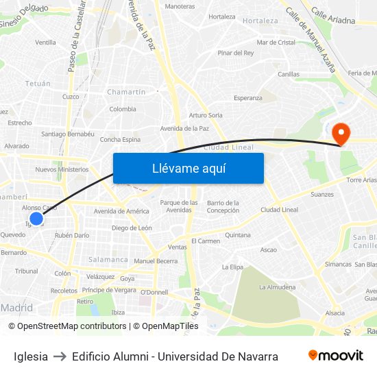 Iglesia to Edificio Alumni - Universidad De Navarra map