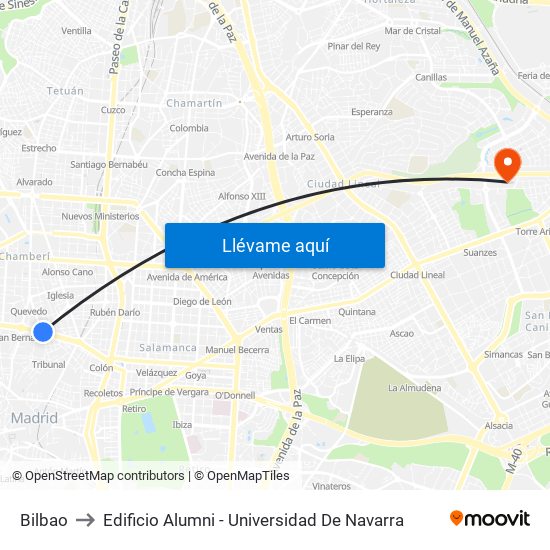 Bilbao to Edificio Alumni - Universidad De Navarra map