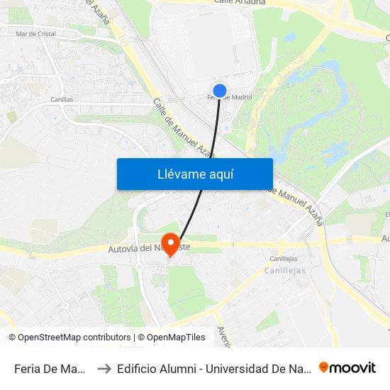 Feria De Madrid to Edificio Alumni - Universidad De Navarra map