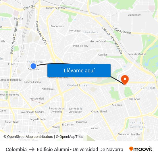 Colombia to Edificio Alumni - Universidad De Navarra map