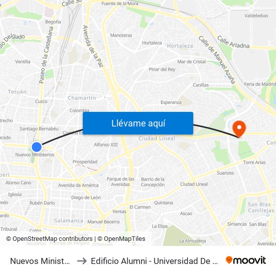 Nuevos Ministerios to Edificio Alumni - Universidad De Navarra map
