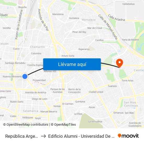 República Argentina to Edificio Alumni - Universidad De Navarra map